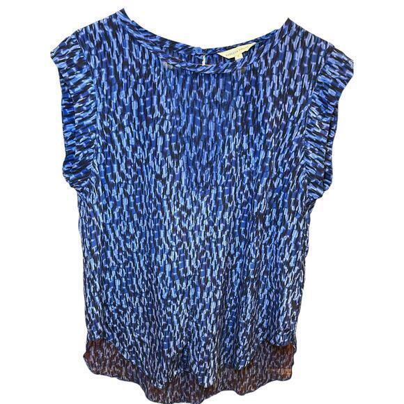 Rebecca Taylor Women Size 8 Sleeveless Keyhole‎ High Low Blue 100% Silk Blouse - Picture 1 of 13